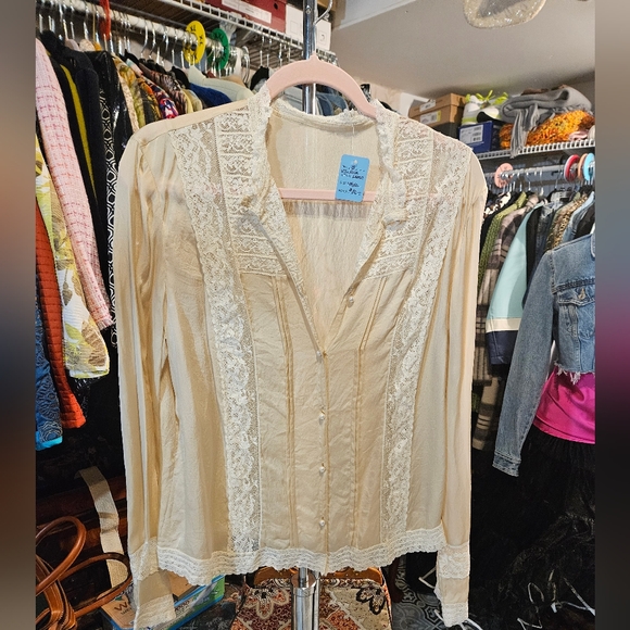 Ralph Lauren Tops - Elegant Cream Lace And Silk Vintage Blouse